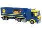 Modré LEGO nákladní auto s logem Lidl, řízené LEGO figurkou.