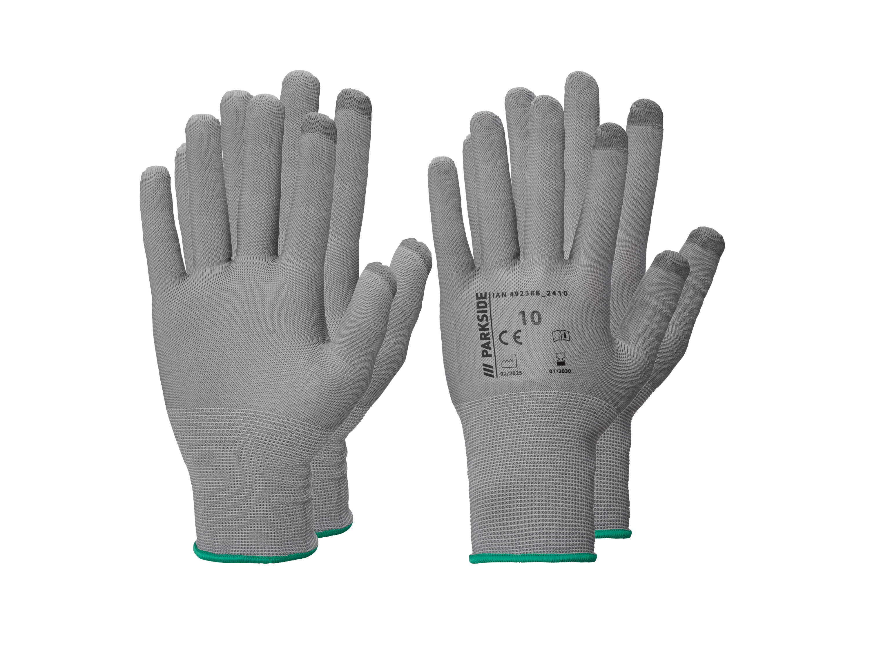 Parkside® Pracovní rukavice, 2 páry (šedá/zelená, 10)