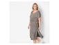 Šedé midi šaty, výstřih do V, ležérní styl.