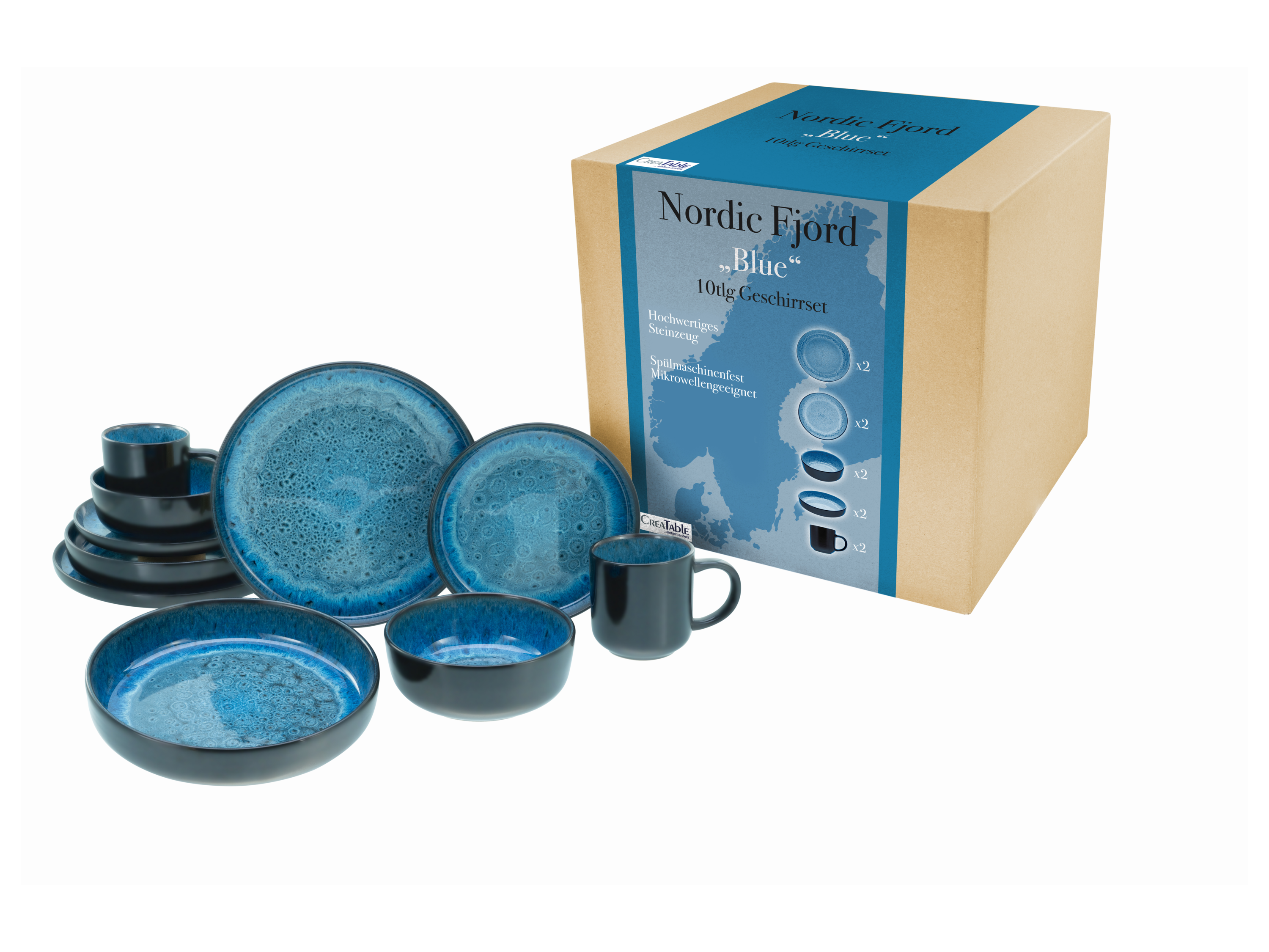 Creatable Sada nádobí Nordic Fjord (10dílný kombinovaný servis, modrá)