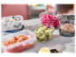 Připravené ingredience na poke bowl: rýže, losos, okurka, červená cibule a sezamová semínka.