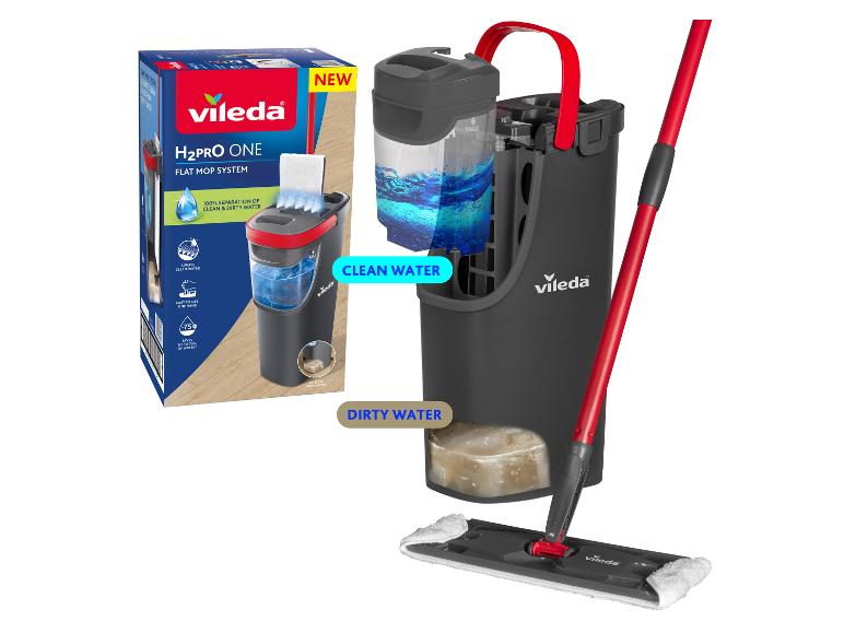Systém plochého mopu Vileda H2PRO ONE s oddělenými nádržemi na čistou a špinavou vodu.