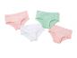 Tři páry kalhotek, růžové, mátově zelené a bílé s puntíky.