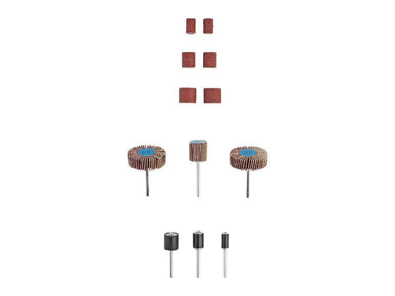 Šest brusných pásů a tři brusné hlavy pro Dremel.