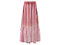 Dlouhá růžovo-oranžová pruhovaná sukně.