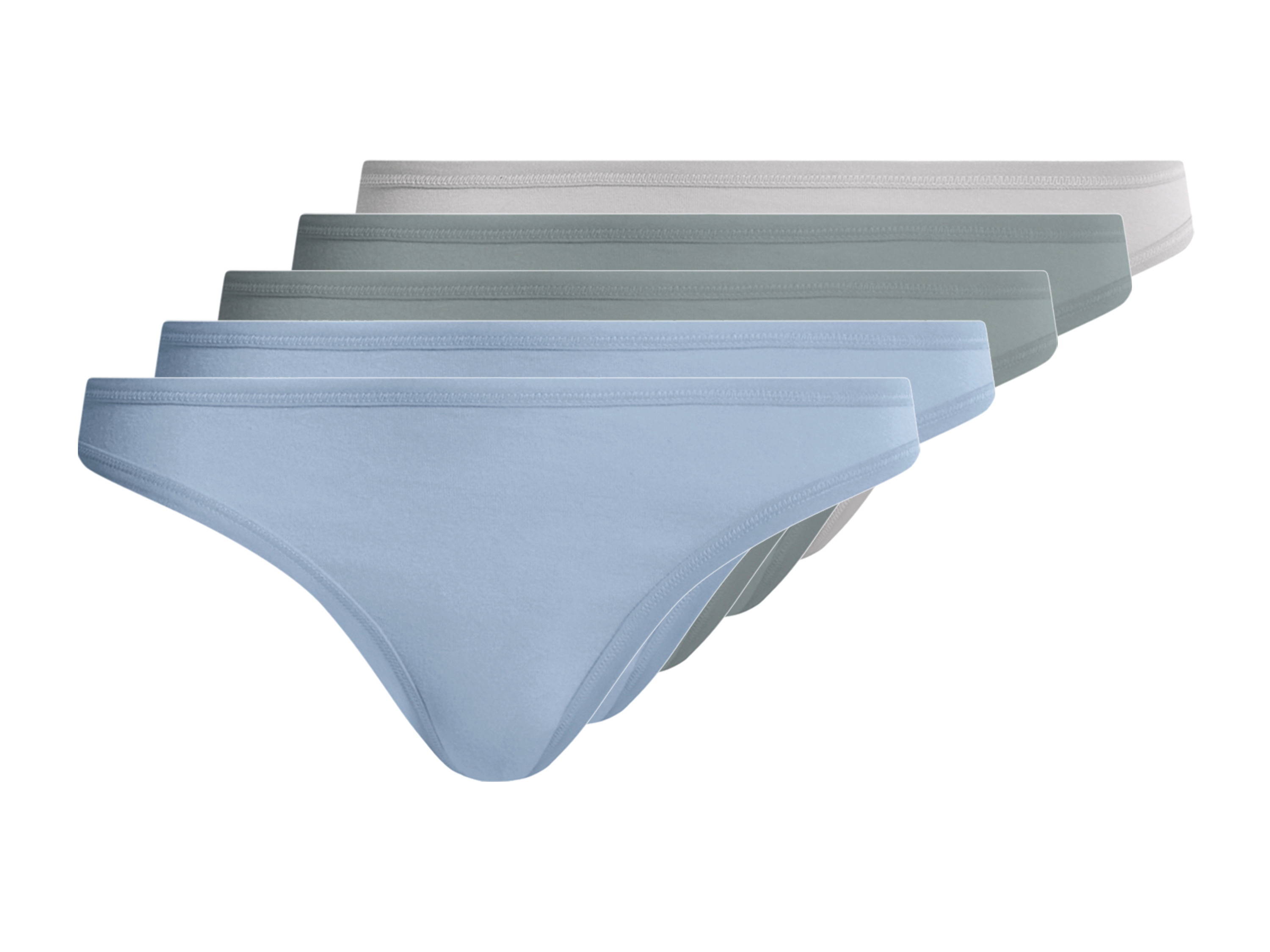 Esmara® Dámské kalhotky Tanga, 5 kusů (zelená/modrá/šedá, M(40/42))
