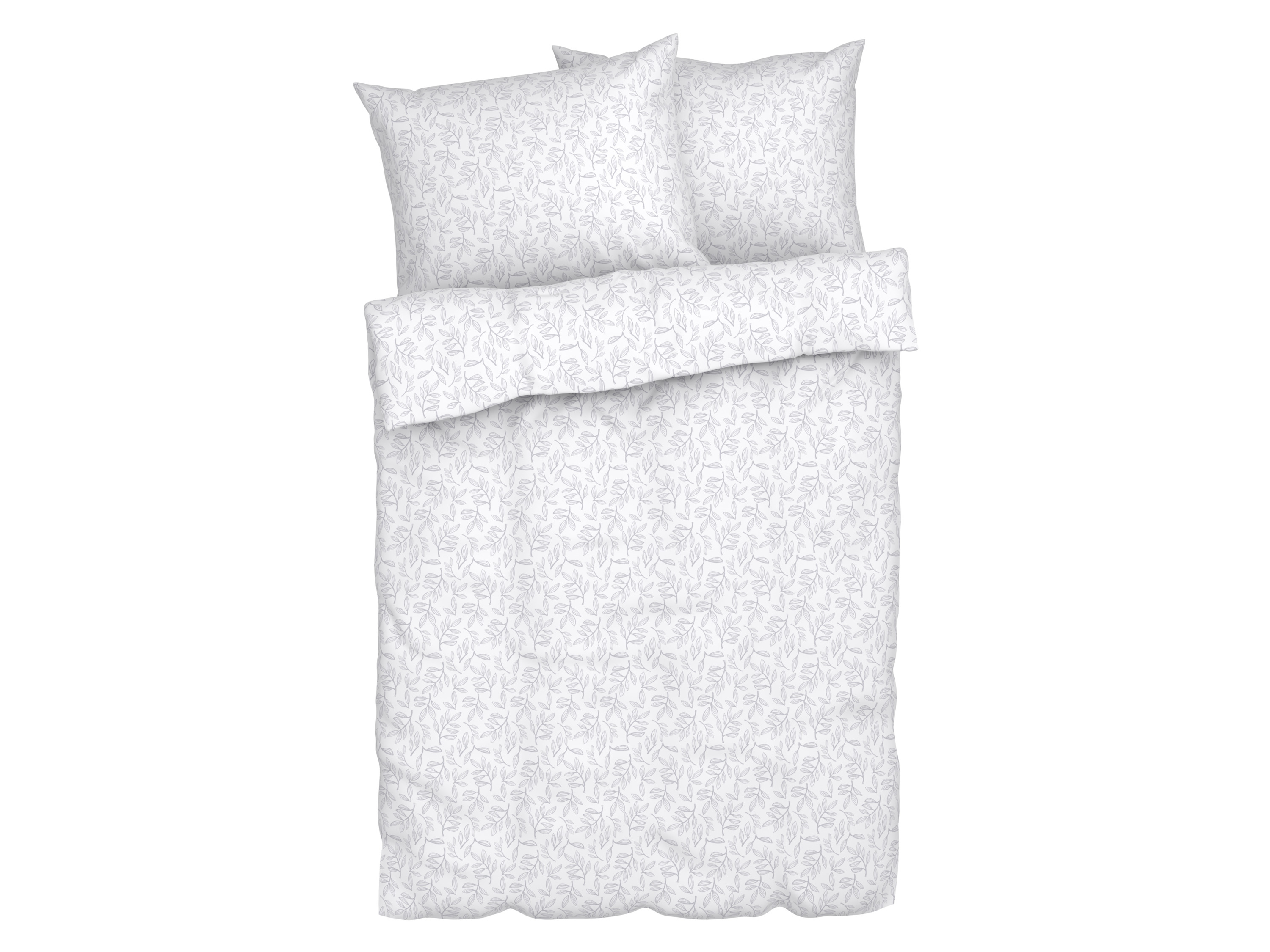 Livarno home Ložní povlečení, 220 x 240 cm, 70 x 90 cm (listy / bílá / světle šedá)