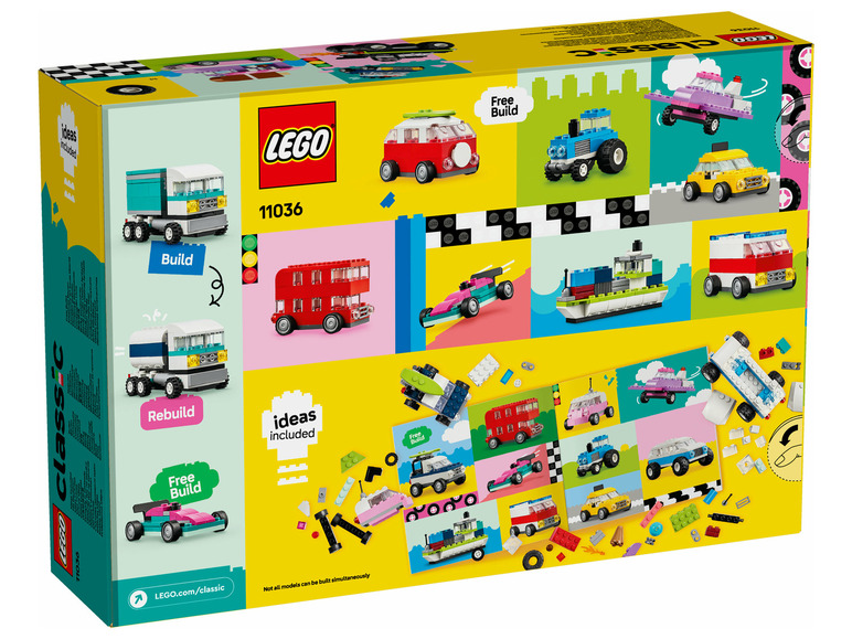 LEGO Classic krabička s nápady na stavbu aut, autobusů a lodí.