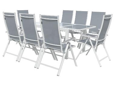 Sada hliníkového zahradního nábytku s rozkládacím stolem a křesly Houston, 9dílná, bílá/šedá
