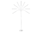 Bílá stojací lampa s více nastavitelnými rameny.