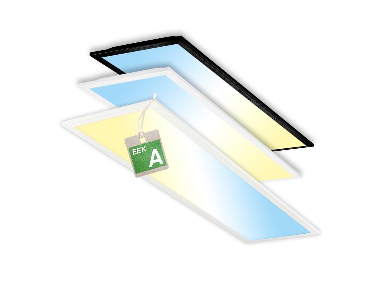 Tři LED panely s různými barevnými teplotami a energetickým štítkem.