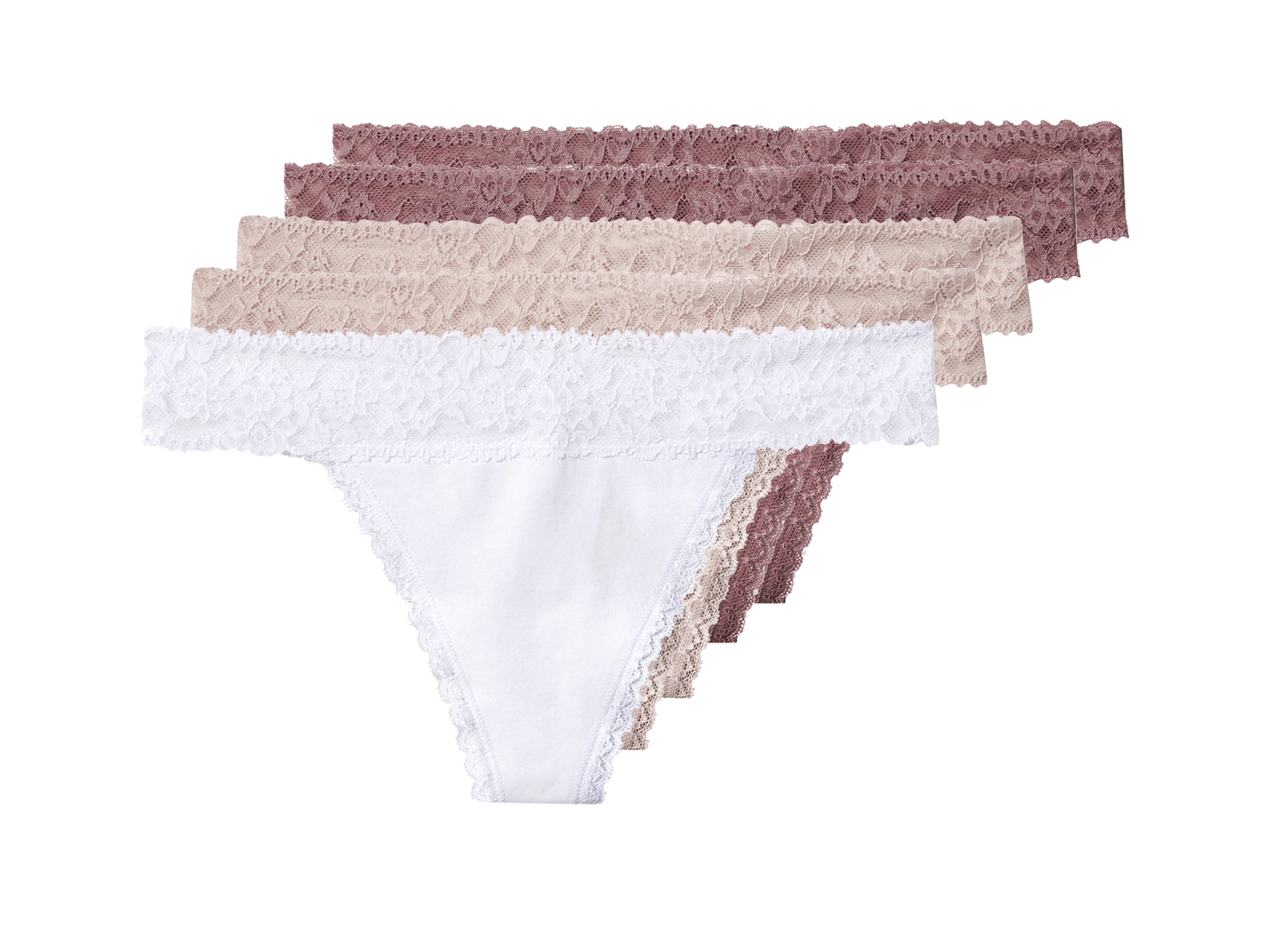 esmara® Dámské kalhotky s krajkou Tanga, 5 kusů (růžová/bílá, S (36/38))