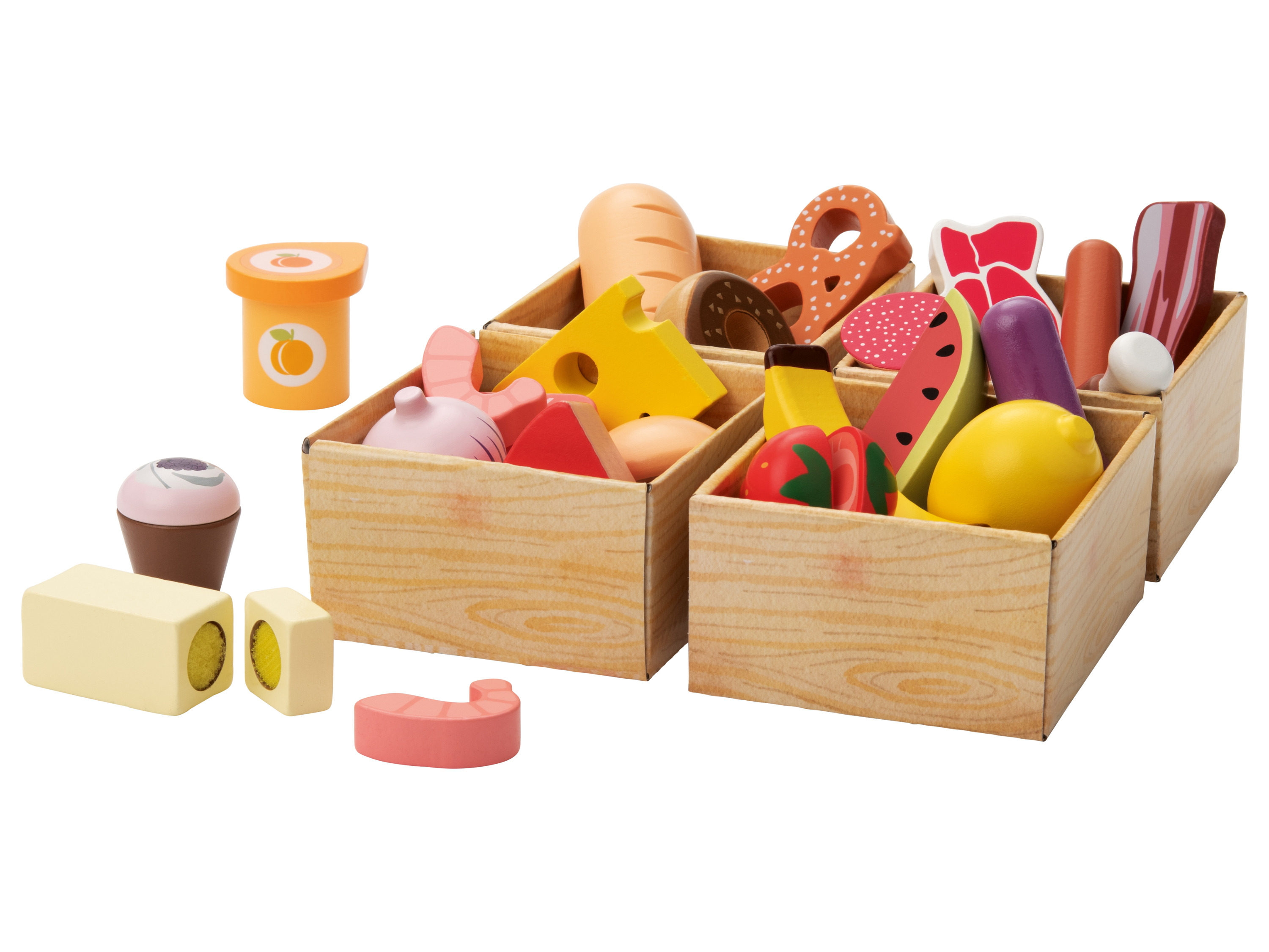 lupilu® Příslušenství k dřevěnému obchodu (bedýnky s potravinami na hraní)