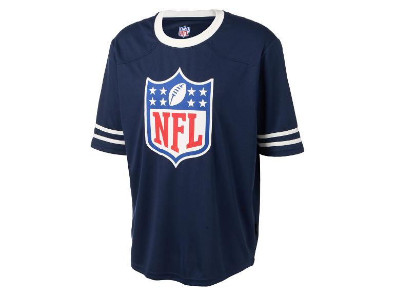 Tmavě modré tričko NFL s krátkým rukávem a bílými pruhy.