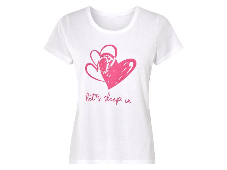 Bílé krátké tričko s potiskem srdíček a nápisem "Let's sleep in".