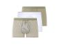 Tři boxery: béžové pruhované, bílé a jednobarevné béžové.
