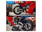 Dva obrázky červeného motocyklu LEGO Technic Ducati Panigale V4 R, jeden ve výstavbě a jeden s otáčejícím se kolem.