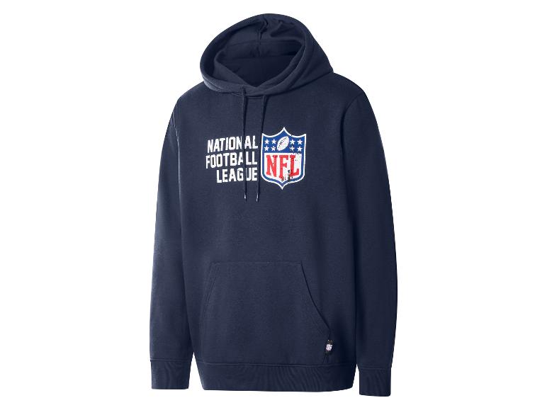 Tmavě modrá mikina s kapucí s logem NFL a textem 'NATIONAL FOOTBALL LEAGUE'