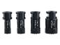 Čtyři černé diamantové vrtáky různých velikostí: 18mm, 22mm, 27mm a 35mm.