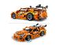 LEGO Technic auto Fast & Furious v oranžové barvě, pohled z boku a zepředu s funkcemi otáčení.