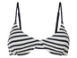 Bílo-černá pruhovaná podprsenka na plavky s širokými ramínky.
