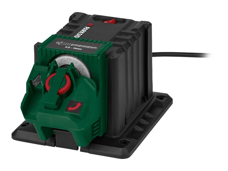 Elektrická bruska Parkside na broušení vrtáků.