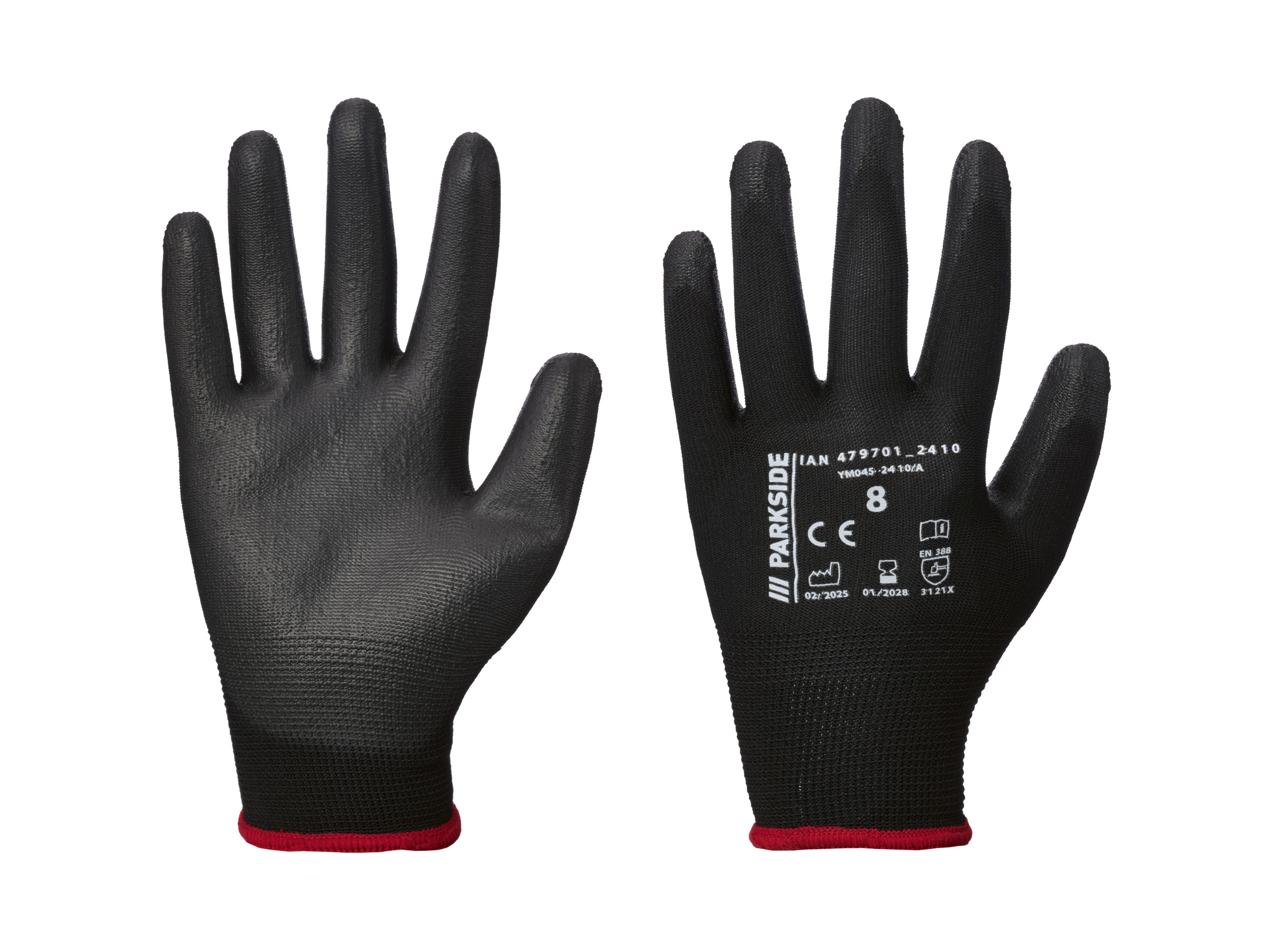 Parkside® Pracovní rukavice, 2 páry (černá/červená, 8)