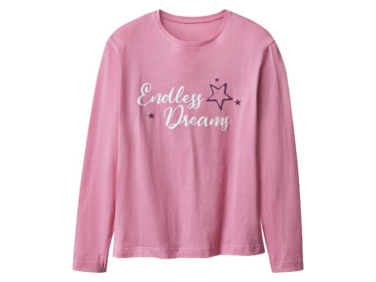 Růžové tričko s dlouhým rukávem s textem „Endless Dreams“ a hvězdami.