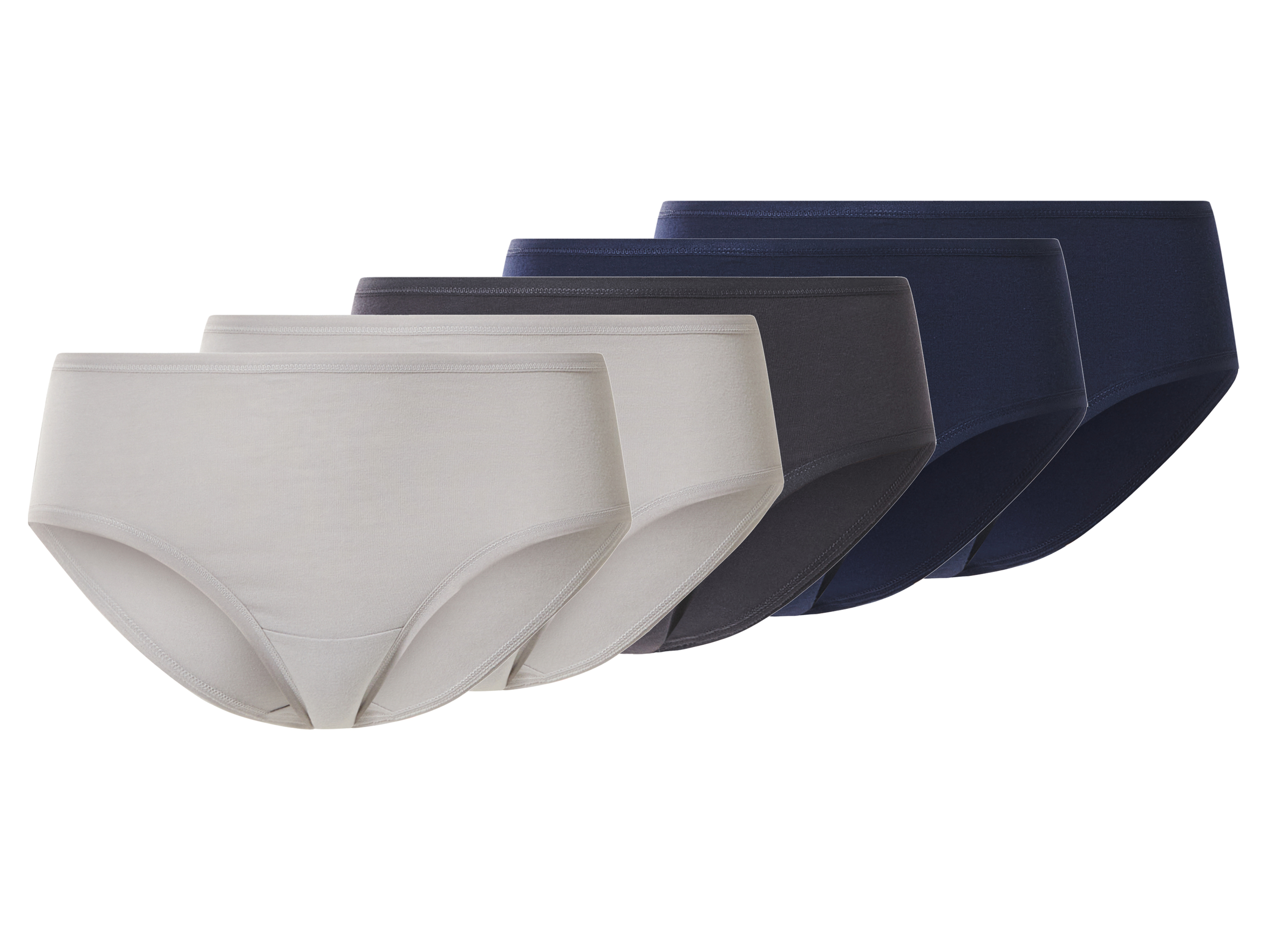 esmara® Dámské kalhotky Hipster, 5 kusů (navy modrá / tmavě šedá / šedá, L(44/46))