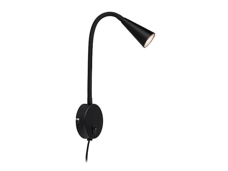 Černá flexibilní nástěnná lampa s integrovaným vypínačem.