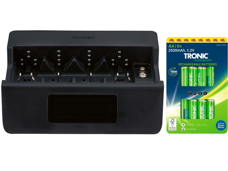 Nabíječka a 8 dobíjecích baterií TRONIC AA 2500mAh.
