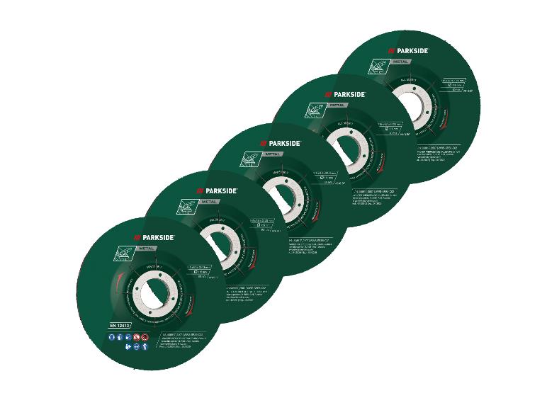 Pět zelených řezných kotoučů na kov o rozměrech 115 x 6,0 x 22,23 mm a max. 13 300 ot./min.