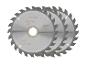 Čtyři kotoučové pilové listy na dřevo, 24 zubů, průměr 100 mm, certifikace EN 847-1.