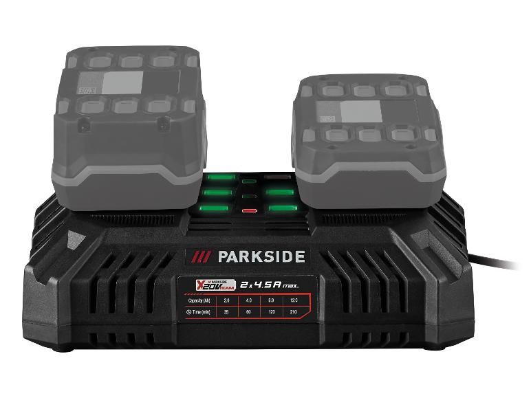 Dvojitá nabíječka Parkside X20V Team pro baterie.
