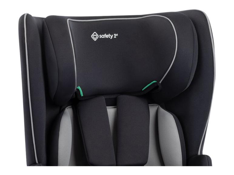 Tmavě šedá dětská autosedačka s šedými akcenty a bílým logem