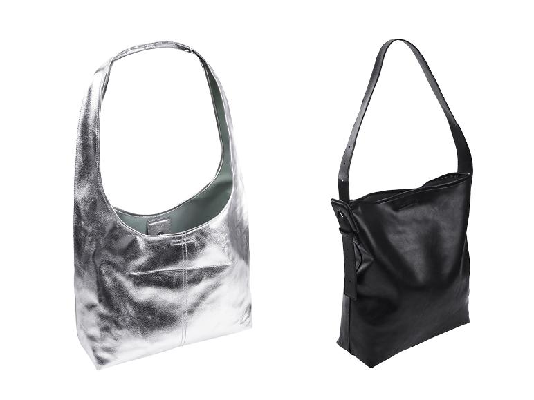 Dvě kožené kabelky: stříbrná a černá.