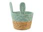 Dvoubarevný pletený provazový a slaměný úložný koš s králičími oušky