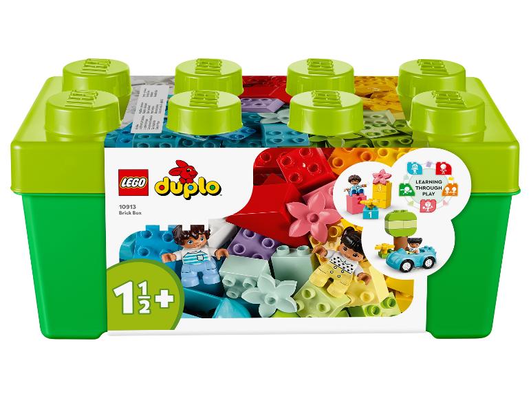 LEGO DUPLO 10913 krabice s kostkami s barevnými dílky a figurkami.