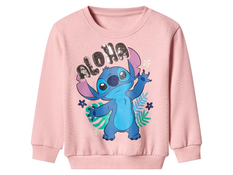 Dětská růžová mikina s potiskem Stitch a nápisem „Aloha“ s flitry.