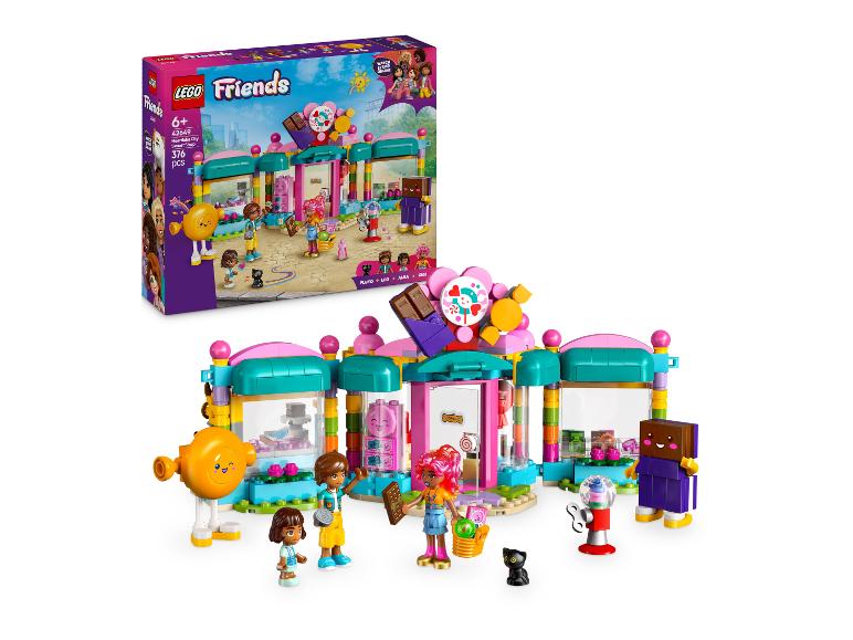 Sada LEGO Friends Heartlake City Sweet Shop s obchodem a figurkami.