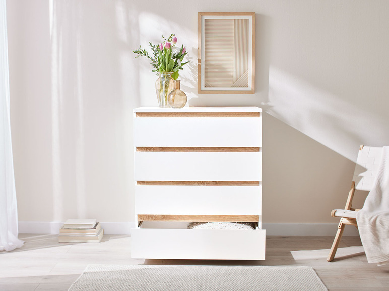  Zobrazit na celou obrazovku LIVARNO home Komoda Genf se 4 zásuvkami, bílá - Obrázek 5