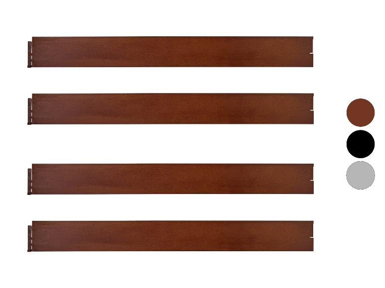 Čtyři hnědé dřevěné desky s barevnými vzorky na boku