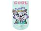 Mátově zelená ponožka s kresleným psem a nápisy „COOL“ a „KIND“.