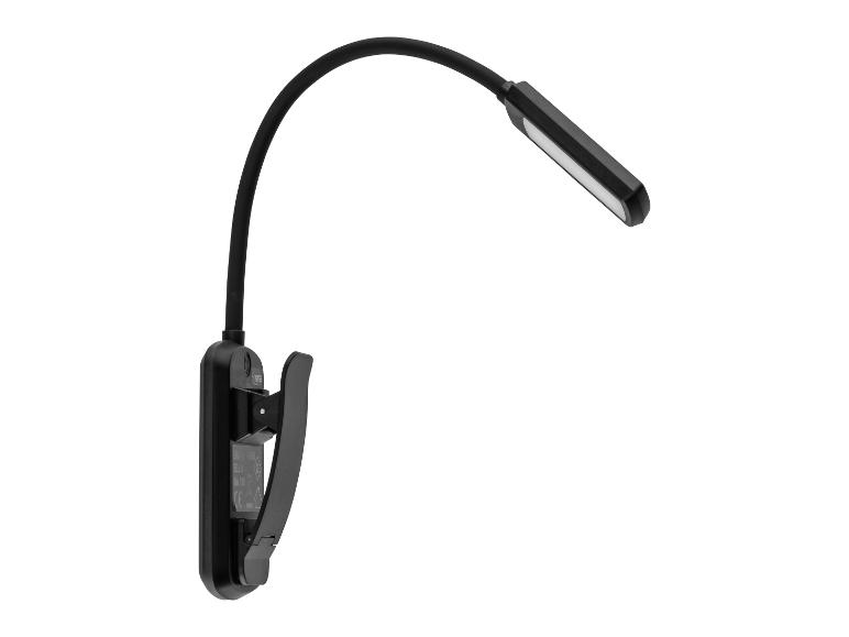 Černá flexibilní lampa na čtení s klipem.