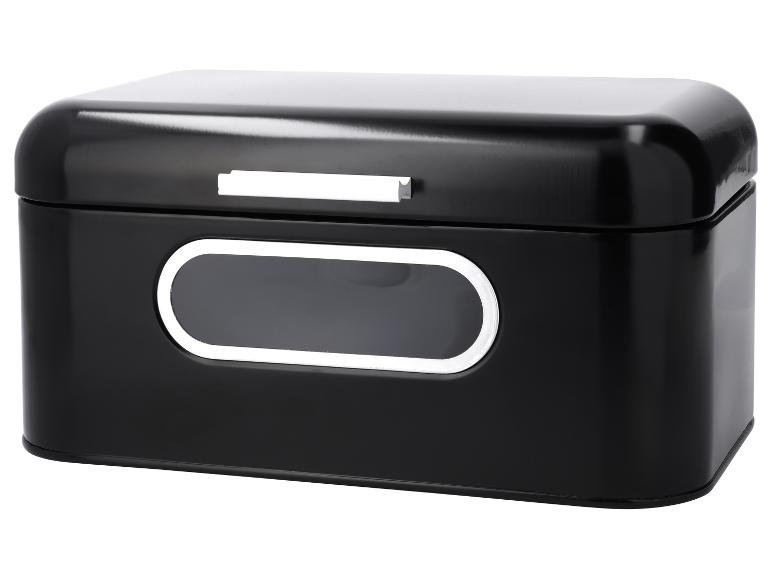 Lesklý černý chlebník se stříbrnou rukojetí a oknem