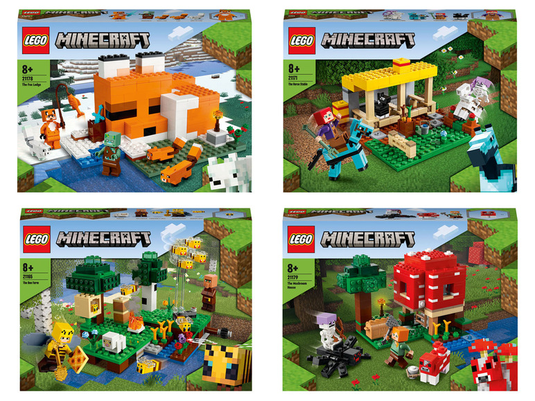  Zobrazit na celou obrazovku Lego Minecraft 21165 Včelí farma / 21171 Koňská stáj / 21178 Liščí chata / 21179 Houbový domek - Obrázek 1
