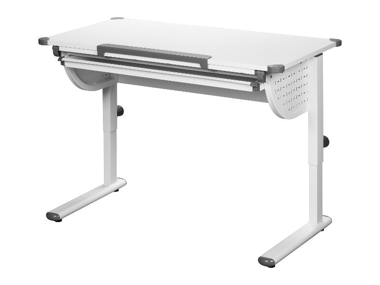 Bílý výškově nastavitelný studijní stůl s naklápěcí deskou
