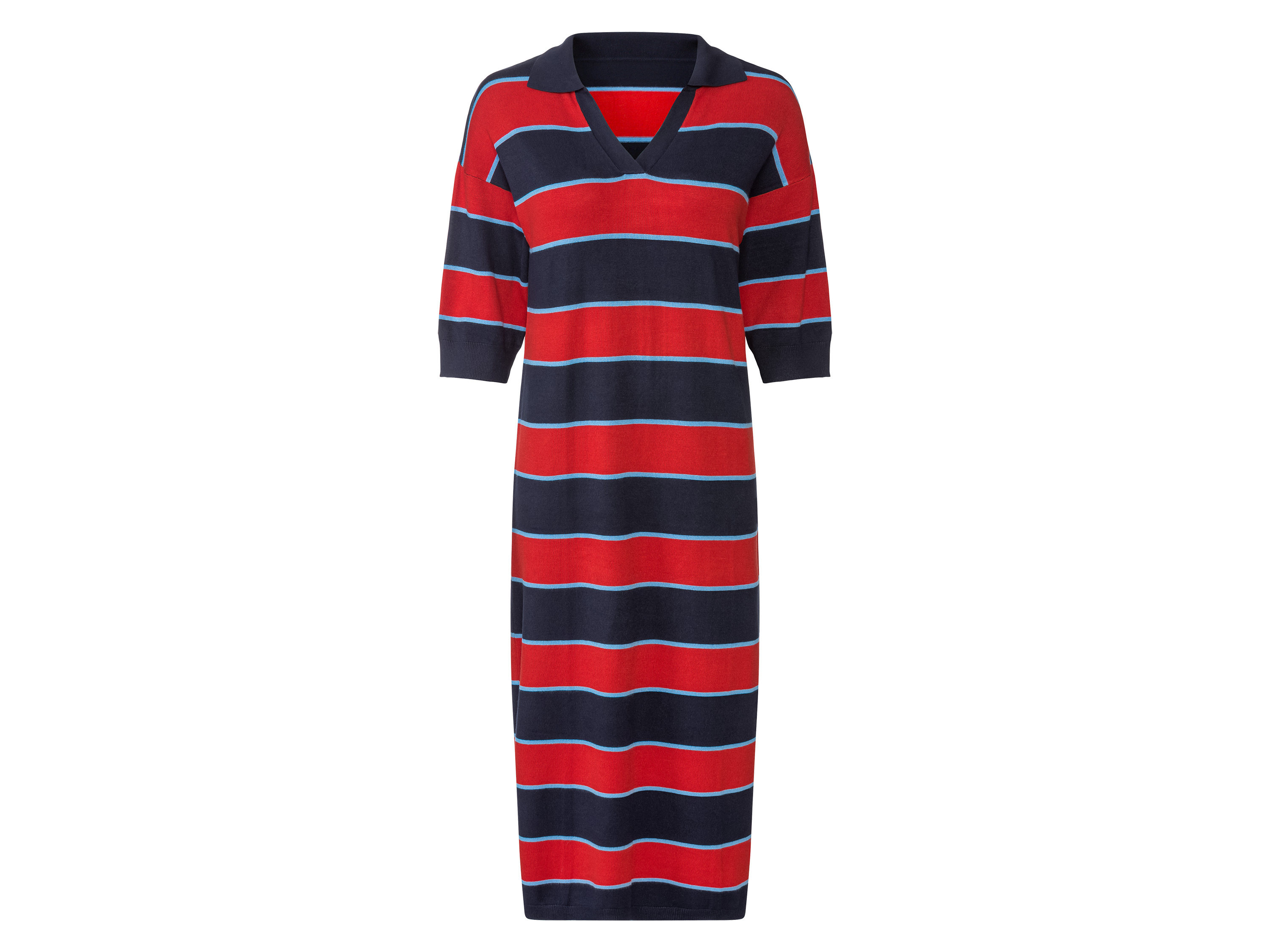 esmara® Dámské pletené midi šaty (XS (32/34), navy modrá / červená / modrá)
