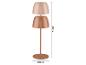 Měděná stolní lampa s výškou 41,9 cm a průměrem základny 12 cm.