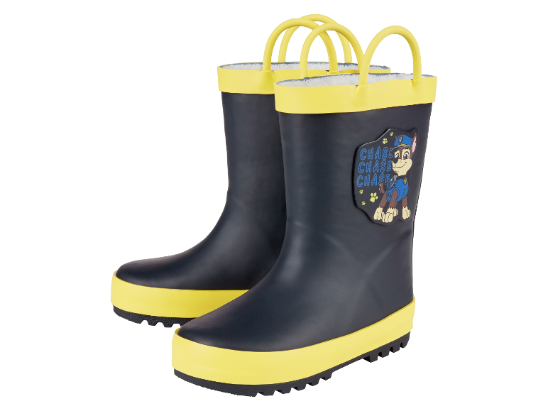 Dětské holínky Paw Patrol, tmavě modré a žluté.